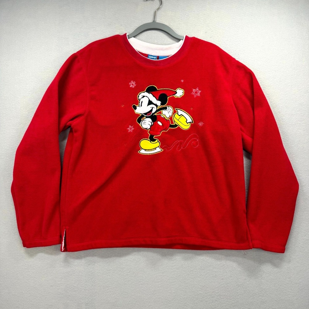 Vintage Disney Mickey Mouse Skating‎ Sweatshirt Mens Large Red Fleece Crew Neck